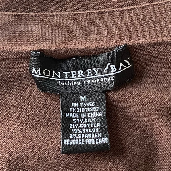 MONTEREY BAY Short Sleeve V-Neck Sweater Silk Blend Brown Women's Size M - Picture 7 of 8